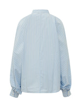 SOSUE - Camicia con Collo alla Coreana a Righe - Blu - LIDIASHOPPING® - Official Website