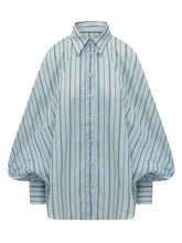 SOSUE - Blouse with Collar and Wide Sleeves - Blue - LIDIASHOPPING® - Official Website