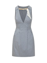 ELISABETTA FRANCHI - Striped Mini Dress with Decorative Chain - White - LIDIASHOPPING® - Official Website