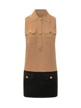 ELISABETTA FRANCHI - Color Block Knit Mini Dress with Jewel Buttons - Brown - LIDIASHOPPING® - Official Website