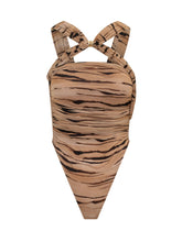 ELISABETTA FRANCHI - Bodysuit with Crossed Straps and Print - Brown - LIDIASHOPPING® - Official Website