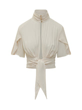 ELISABETTA FRANCHI - High Neck Blouse with Waist Tie - White - LIDIASHOPPING® - Official Website