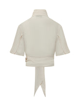 ELISABETTA FRANCHI - High Neck Blouse with Waist Tie - White - LIDIASHOPPING® - Official Website