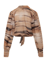 ELISABETTA FRANCHI - Cropped Blouse with Bow and Print - Brown - LIDIASHOPPING® - Official Website
