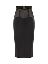 ELISABETTA FRANCHI - Midi Skirt with Belt and Seams - Black - LIDIASHOPPING® - Official Website