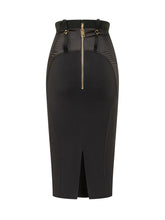 ELISABETTA FRANCHI - Midi Skirt with Belt and Seams - Black - LIDIASHOPPING® - Official Website