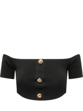 ELISABETTA FRANCHI - Knit Off Shoulder Top with Buttons - Black - LIDIASHOPPING® - Official Website