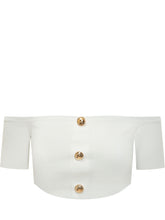 ELISABETTA FRANCHI - Top Tricot con Spalle Scoperte e Bottoni - Bianco - LIDIASHOPPING® - Official Website