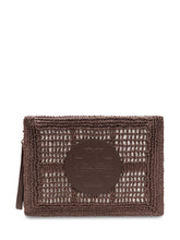 TORY BURCH - Pochette Ella Hand con Logo - Marrone | Lidia Shopping | Official Website