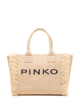 PINKO - Beach Shopper in Rafia con Logo - Beige - LIDIASHOPPING® - Official Website