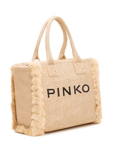 PINKO - Beach Shopper in Rafia con Logo - Beige - LIDIASHOPPING® - Official Website