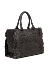 PINKO - Beach Shopper in Rafia con Logo - Nero - LIDIASHOPPING® - Official Website
