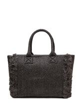 PINKO - Beach Shopper in Rafia con Logo - Nero - LIDIASHOPPING® - Official Website