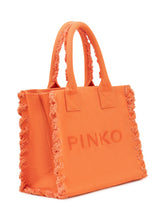 PINKO - Borsa Shopper in Canvas con Logo - Arancione - LIDIASHOPPING® - Official Website