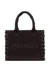 PINKO - Canvas Shopper Bag with Logo - Black - LIDIASHOPPING® - Official Website