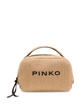 PINKO - Necessaire Raffia Pouch with Zip and Logo - Beige - LIDIASHOPPING® - Official Website
