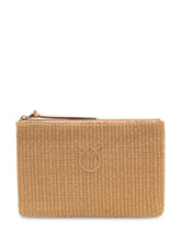 PINKO - Pochette in Rafia con Zip e Logo - Beige - LIDIASHOPPING® - Official Website