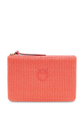 PINKO - Raffia Pouch with Zip and Logo - Pink - LIDIASHOPPING® - Official Website