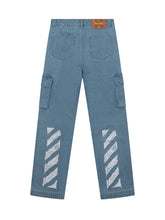 OFF-WHITE KIDS - Denim Cargo Pants with Diag Print - Blue - LIDIASHOPPING® - Official Website