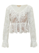 MICHAEL MICHAEL KORS - Top in Pizzo con Scollo a V e Maniche Lunghe - Bianco - LIDIASHOPPING® - Official Website