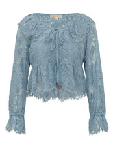 MICHAEL MICHAEL KORS - Lace V Neck Top with Long Sleeves - Blue - LIDIASHOPPING® - Official Website