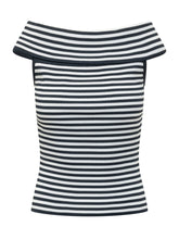 MICHAEL MICHAEL KORS - Striped Top with Fold Over Neckline - Blue - LIDIASHOPPING® - Official Website
