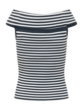 MICHAEL MICHAEL KORS - Striped Top with Fold Over Neckline - Blue - LIDIASHOPPING® - Official Website