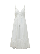 MICHAEL MICHAEL KORS - Poplin Midi Dress with V Neck and Drawstring - White - LIDIASHOPPING® - Official Website