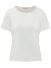 PUROTATTO - Short Sleeve Crew Neck Sweater with Braided Detail - White - LIDIASHOPPING® - Official Website