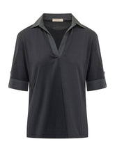 PUROTATTO - Polo Top with V Neck and Short Sleeves - Blue - LIDIASHOPPING® - Official Website