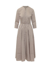 XACUS - Striped Midi Dress with Belt - Brown - LIDIASHOPPING® - Official Website