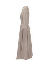 XACUS - Striped Midi Dress with Belt - Brown - LIDIASHOPPING® - Official Website