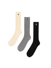 AMI ALEXANDRE MATTIUSSI - Three Pack Ribbed Socks with Embroidered Logo - Multicolor - LIDIASHOPPING® - Official Website
