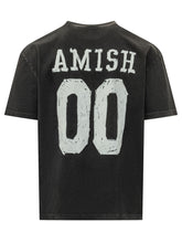 AMISH - Jersey T-shirt with Print and Perforated Details - Black - LIDIASHOPPING® - Official Website