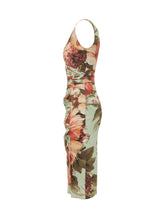 CHIARA BONI - Dress with Round Neck Draped Waist and Floral Pattern - Green - LIDIASHOPPING® - Official Website