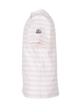 MONCLER KIDS - Striped T-shirt with Embroidered Logo - Pink - LIDIASHOPPING® - Official Website