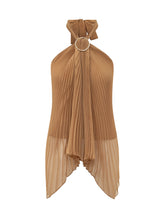 MAX MARA PIANOFORTE - Pleated Halter Top with Ring Detail - Brown - LIDIASHOPPING® - Official Website