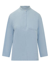 MAX MARA S - Shirt with Mandarin Collar and Pocket - Blue - LIDIASHOPPING® - Official Website