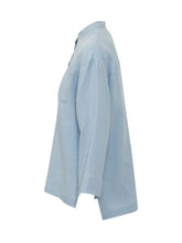 MAX MARA S - Shirt with Mandarin Collar and Pocket - Blue - LIDIASHOPPING® - Official Website