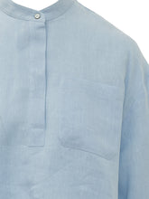 MAX MARA S - Shirt with Mandarin Collar and Pocket - Blue - LIDIASHOPPING® - Official Website