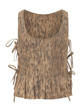 GANNI - Top Drappeggiato con Stampa - Marrone - LIDIASHOPPING® - Official Website