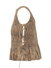 GANNI - Top Drappeggiato con Stampa - Marrone - LIDIASHOPPING® - Official Website