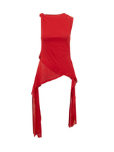 GANNI - Mesh Top with Knotted Shoulder and Asymmetric Cut - Red | Lidia Shopping ® | Official Website