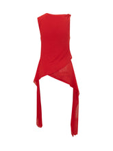 GANNI - Mesh Top with Knotted Shoulder and Asymmetric Cut - Red | Lidia Shopping ® | Official Website
