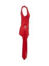 GANNI - Mesh Top with Knotted Shoulder and Asymmetric Cut - Red | Lidia Shopping ® | Official Website