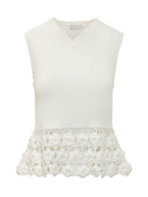 GANNI - Rib Knit Top with Floral Crochet Hem - White - LIDIASHOPPING® - Official Website