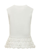GANNI - Rib Knit Top with Floral Crochet Hem - White - LIDIASHOPPING® - Official Website