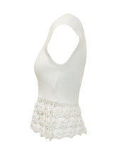 GANNI - Rib Knit Top with Floral Crochet Hem - White - LIDIASHOPPING® - Official Website