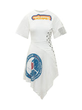 MARINE SERRE - Knee Length Dress with Print and Short Sleeves - White - LIDIASHOPPING® - Official Website