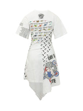 MARINE SERRE - Knee Length Dress with Print and Short Sleeves - White - LIDIASHOPPING® - Official Website